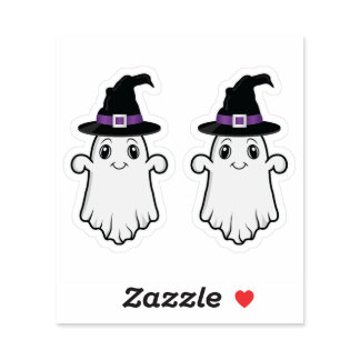 Cute Smiling Ghost Wearing A Witch Hat Halloween Sticker