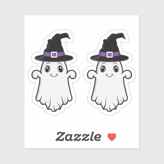 Cute Smiling Ghost Wearing A Witch Hat Halloween Sticker (Sheet)