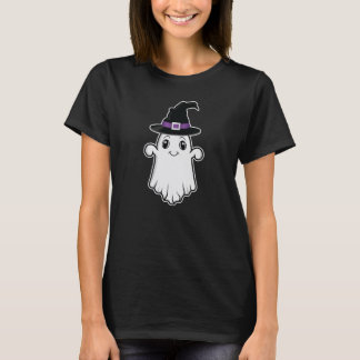 Cute Smiling Ghost Wearing A Witch Hat Halloween T-Shirt