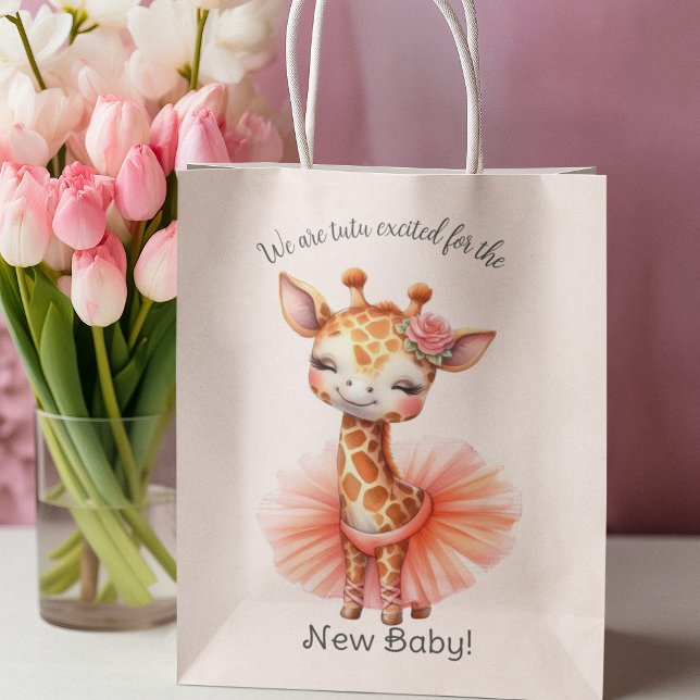 Cute Smiling Giraffe Ballerina Tutu New Baby Medium Gift Bag (Creator Uploaded)