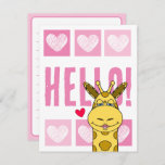 Cute Smiling Giraffe With Hearts Pink Hello Note Card