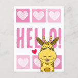 Cute Smiling Giraffe With Hearts Pink Hello Postcard