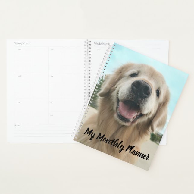 Cute Smiling Golden Retriever in Closeup Custom Planner (Display)