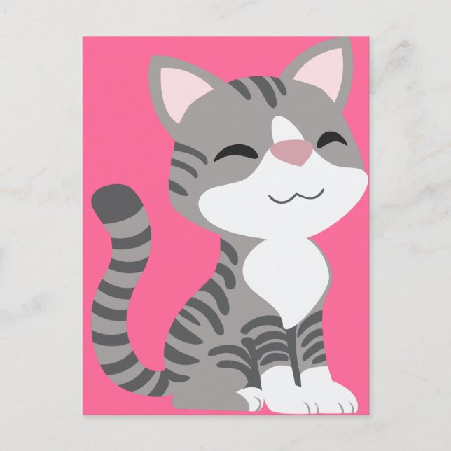 Cute Smiling Gray Tabby Cat Postcard (Front)