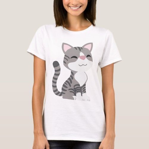 Cute Smiling Gray Tabby Cat T_Shirt