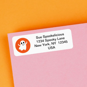 Cute Smiling Halloween Ghost Orange Circle Label