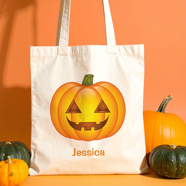 Cute Smiling Halloween Jack O Lantern Pumpkin Tote Bag (Disclaimer: This image is a digital mockup.)