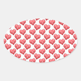 Cute Smiling Hearts Oval Sticker