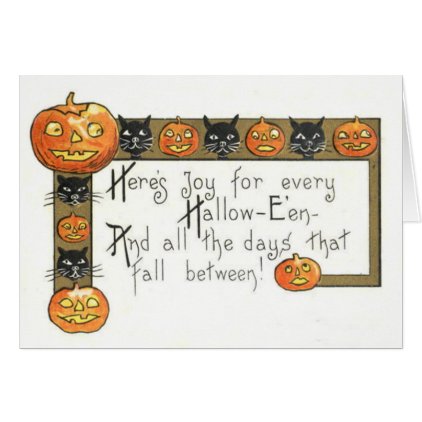 Cute Smiling Jack O Lantern Black Cat Card