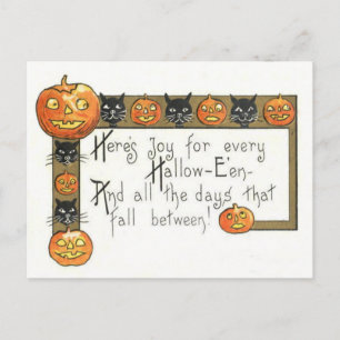 Cute Smiling Jack O Lantern Black Cat Postcard