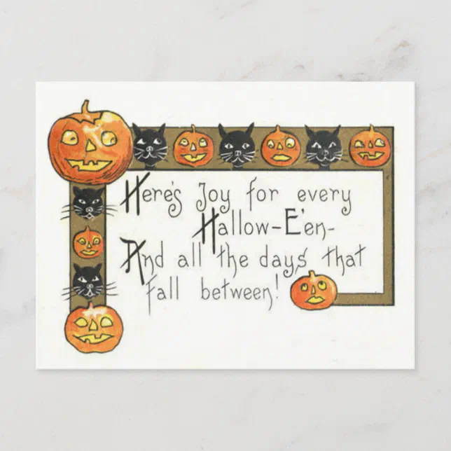 Cute Smiling Jack O Lantern Black Cat Postcard | Zazzle