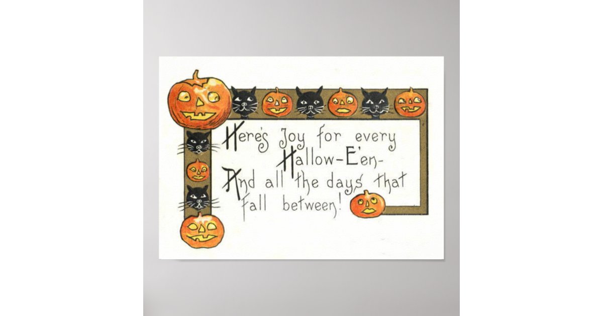 Cute Smiling Jack O Lantern Black Cat Poster | Zazzle