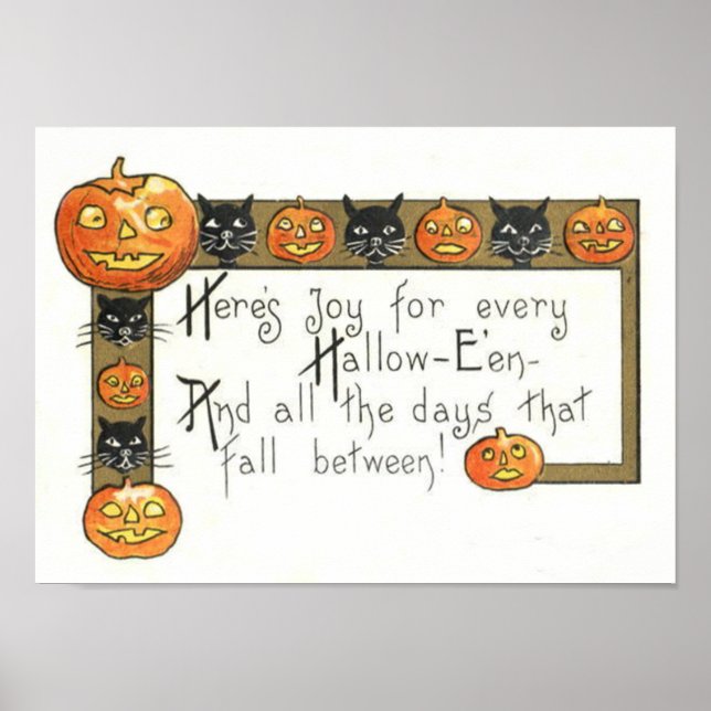 Cute Smiling Jack O Lantern Black Cat Poster (Front)