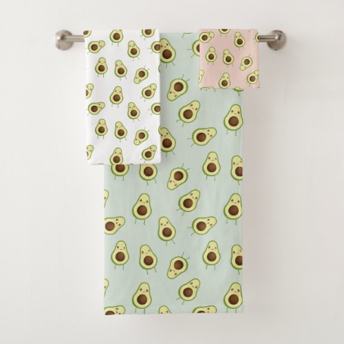 Cute Smiling Kawaii Avocado Pattern Bath Towel Set