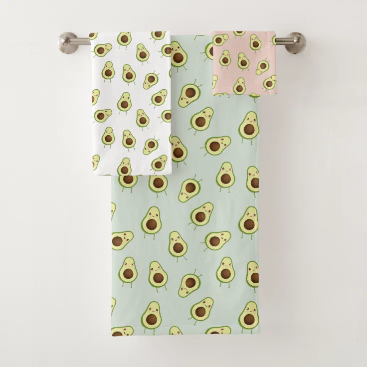 Cute Smiling Kawaii Avocado Pattern Bath Towel Set | Zazzle