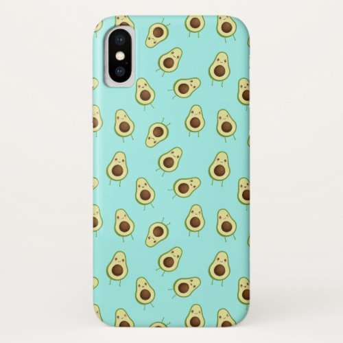 Cute Smiling Kawaii Avocado Pattern iPhone XS Case