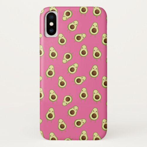 Cute Smiling Kawaii Avocado Pattern iPhone XS Case