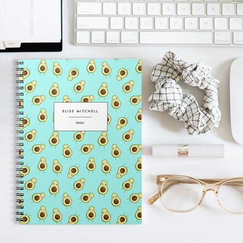 Cute Smiling Kawaii Avocado Pattern Notebook