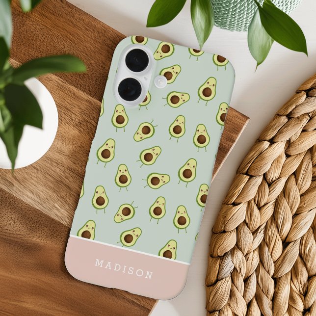 Cute Smiling Kawaii Avocado Pattern Personalized Case-Mate iPhone Case (Creator Uploaded)