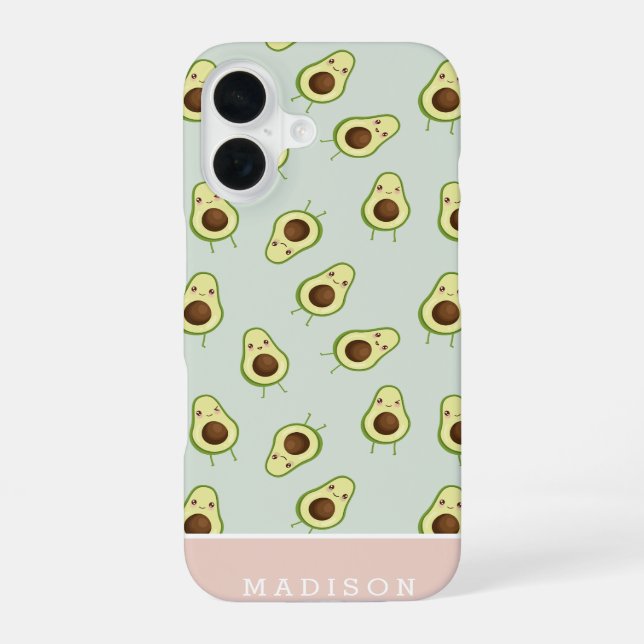Cute Smiling Kawaii Avocado Pattern Personalized Iphone Case (Back)