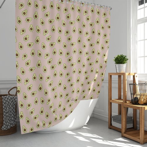 Cute Smiling Kawaii Avocado Pattern Shower Curtain