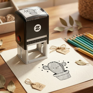 Cute smiling Kawaii Baby Cactus in vase with stars Self-inking Stamp