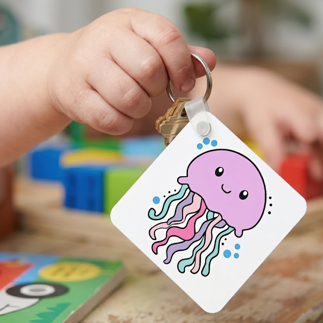 Cute smiling Kawaii Baby Jellyfish with Bubbles Keychain (Cute smiling Kawaii Baby Jellyfish with Bubbles. Keychain)