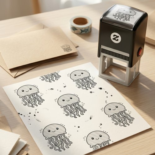 Cute smiling Kawaii Baby Jellyfish with Bubbles Self-inking Stamp