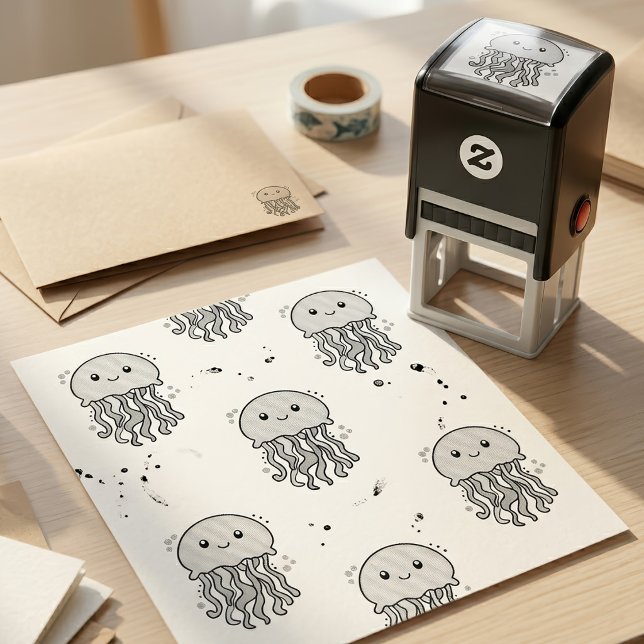 Cute smiling Kawaii Baby Jellyfish with Bubbles Self-inking Stamp (Cute smiling Kawaii Baby Jellyfish with Bubbles. Self-inking Stamp)