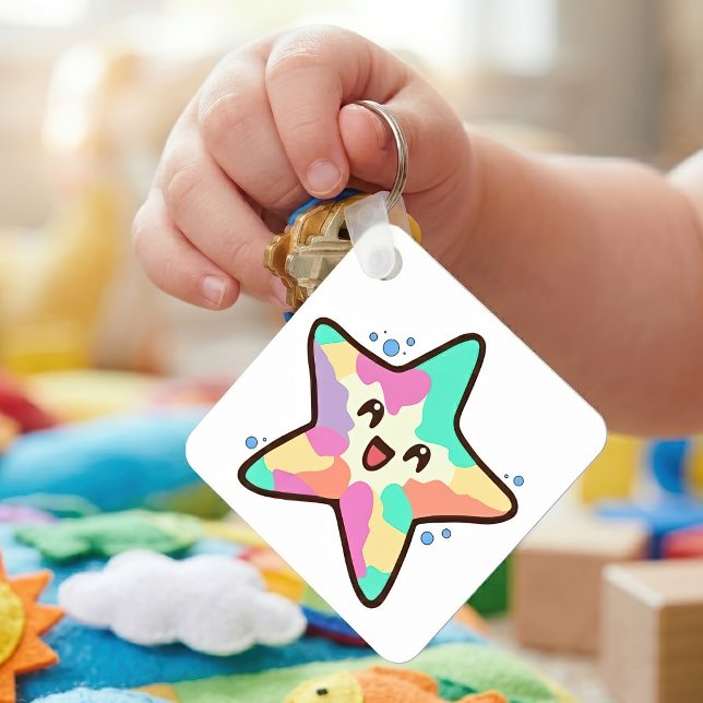 Cute Smiling Kawaii Baby Starfish with Bubbles Keychain (Cute Smiling Kawaii Baby Starfish with Bubbles. Keychain)