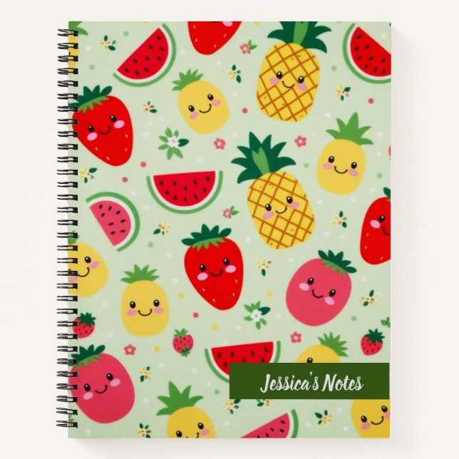 Cute Smiling Kawaii Fruits Pattern Personalized Notebook (Front)