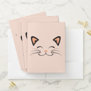 Cute Smiling Kawaii Kitten Face Cat Lovers Pocket Folder