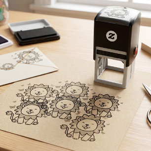 Cute smiling Kawaii Lion with Butterflies Cartoon Self-inking Stamp