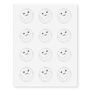 cute smiling kawaii set of 12 volleyball temporary tattoos