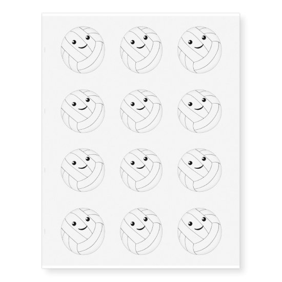 cute smiling kawaii set of 12 volleyball temporary tattoos