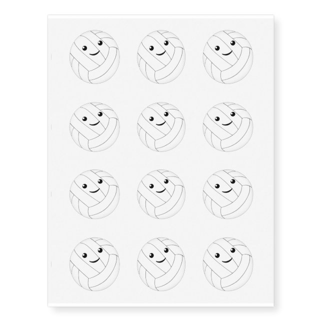 cute smiling kawaii set of 12 volleyball temporary tattoos (Front)