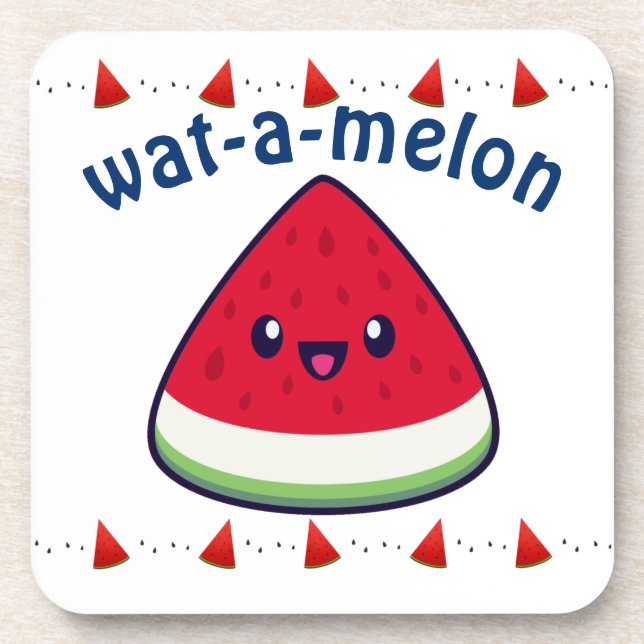 Cute Smiling Kawaii Watermelon  Beverage Coaster (Front)