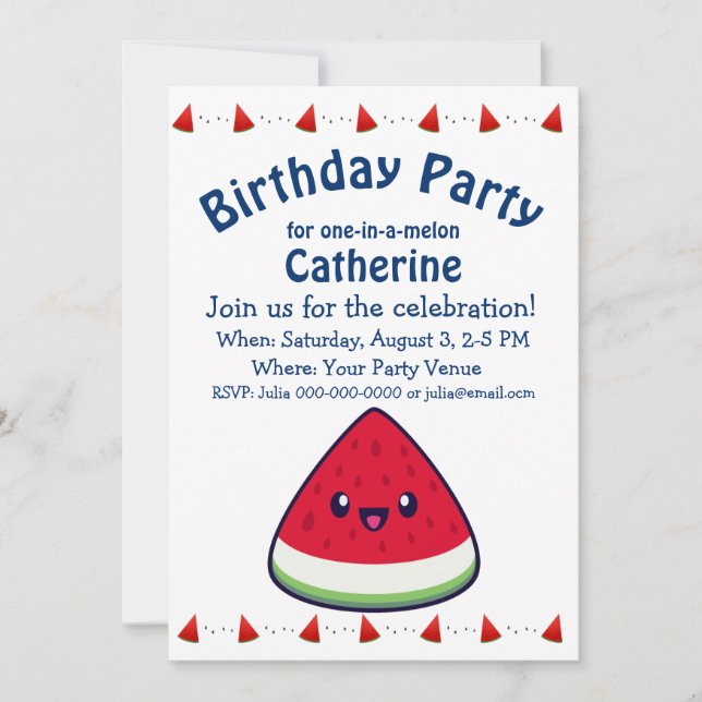 Cute Smiling Kawaii Watermelon  Birthday Invitation (Front)
