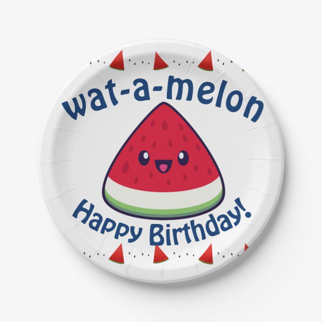 Cute Smiling Kawaii Watermelon  Paper Plates (Front)