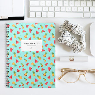 Cute Smiling Kawaii Watermelon & Pineapple Pattern Notebook
