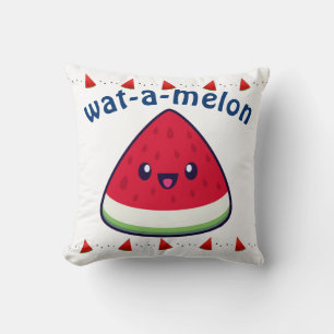 Cute Smiling Kawaii Watermelon Throw Pillow