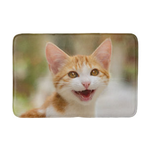 Cute Smiling Kitten Face Funny Cat Meow Photo Bathroom Mat