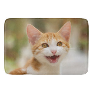 Cute Smiling Kitten Face Funny Cat Meow Photo Bathroom Mat