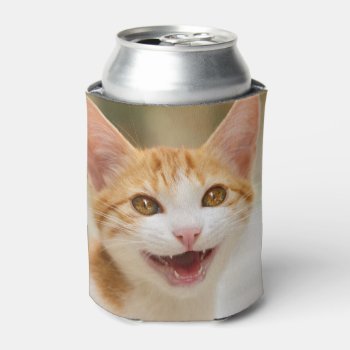 Cute Smiling Kitten Face Funny Cat Meow Photo Can Cooler by Kathom_Photo at Zazzle