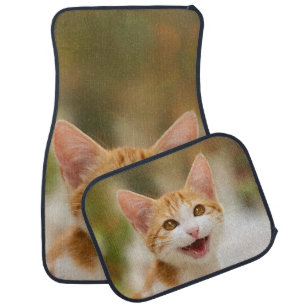 Cute Smiling Kitten Face Funny Cat Meow Photo Car Floor Mat