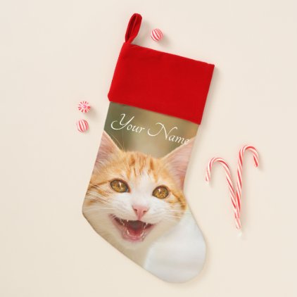 Cute Smiling Kitten Face Funny Cat Meow Photo Name Christmas Stocking