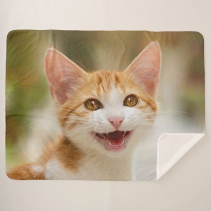 Cute Smiling Kitten Face - Funny Cat Meow Photo ,- Sherpa Blanket