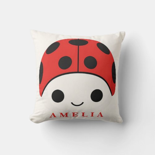 Cute Smiling Ladybug With Black Spots Throw Pillow