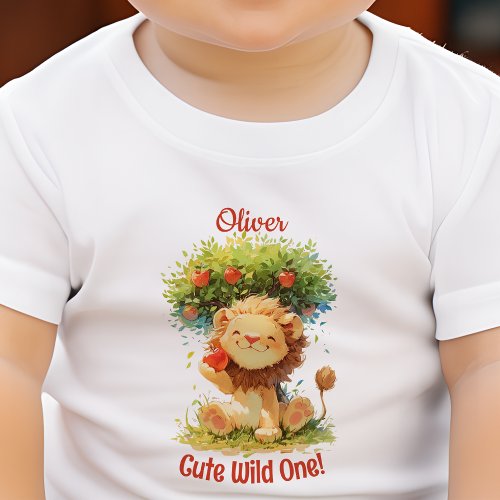 Cute Smiling Lion And Apple Tree Birthday Card Baby T_Shirt