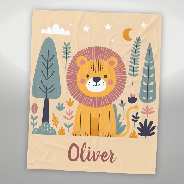 Cute Smiling Lion in Forest Fleece Blanket (Creator Uploaded)
